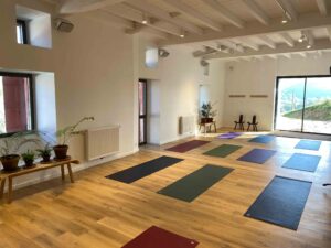 salle de pratique de yoga avec tapis de yoga