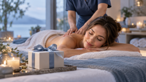 femme qui a reçu un bon cadeau pour un massage à biarritz